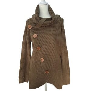 Grecerelle Pullover Waffle Knit Cowl Neck Sweater Women's M Brown Long‎ Sleeve